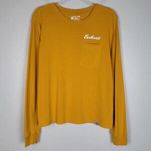 Carhartt Size L Women's Loose Fit Long Sleeve Pocket T-Shirt Logo Yellow